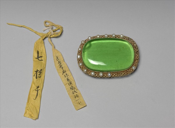 銀鍍金鑲綠玻璃帶頭