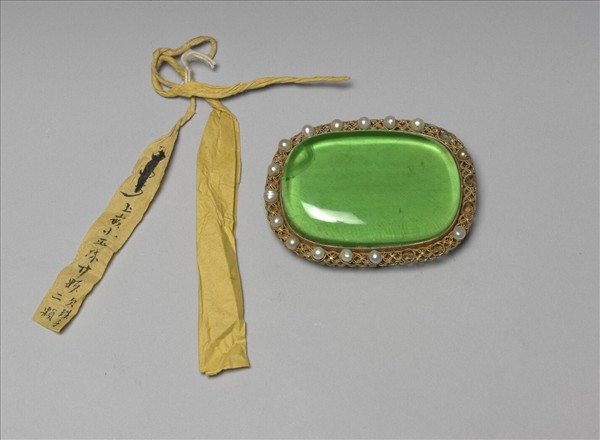 銀鍍金鑲綠玻璃帶頭