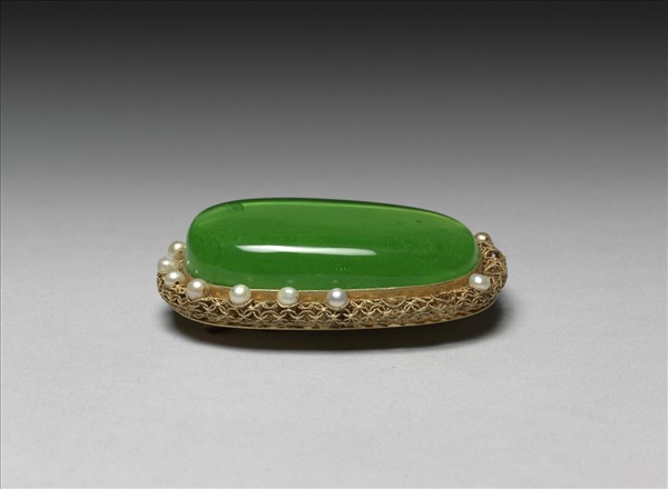 銀鍍金鑲綠玻璃帶頭