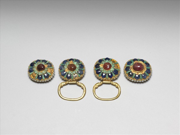 銅鍍金鑲珠寶帶扣及帶板