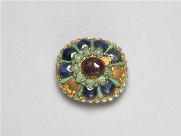 銅鍍金鑲珠寶帶扣及帶板