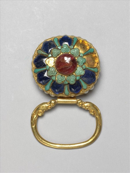 銅鍍金鑲珠寶帶扣及帶板