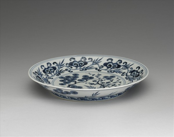 青花歲寒三友圖盤