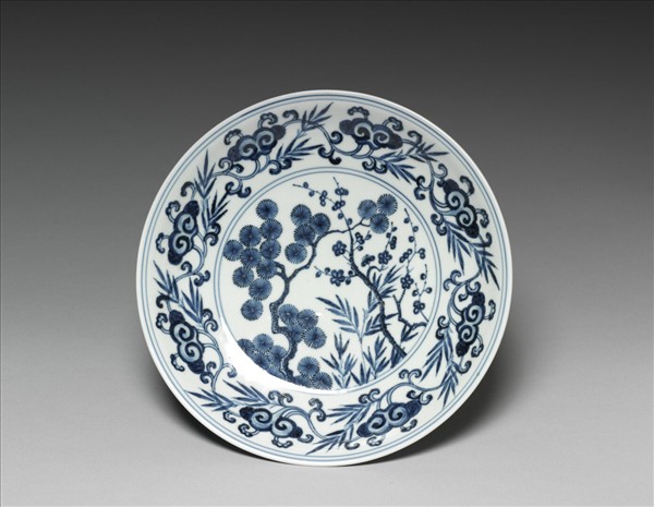 青花歲寒三友圖盤