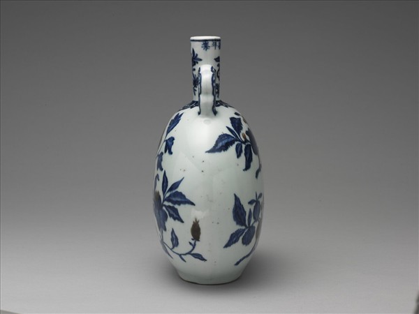 青花釉裡紅花果扁壺