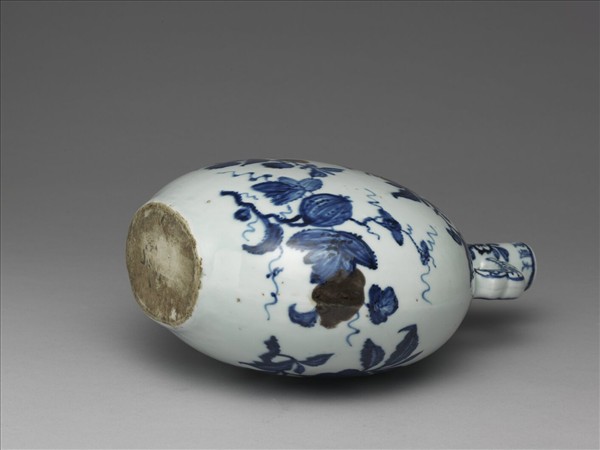 青花釉裡紅花果扁壺