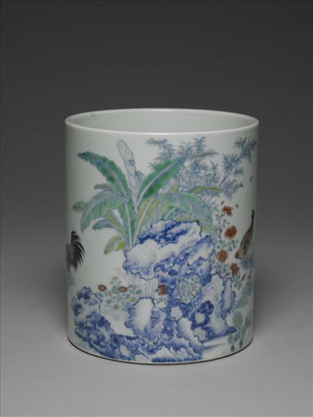 鬥彩子母雞圖筆筒