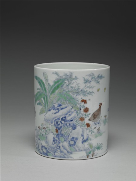 鬥彩子母雞圖筆筒