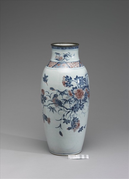 青花釉裡紅花鳥紋瓶