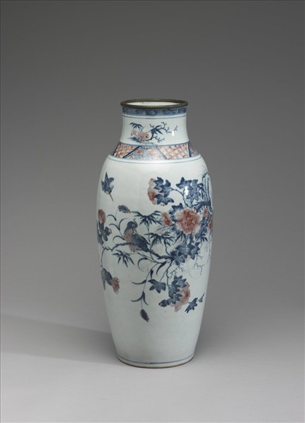 青花釉裡紅花鳥紋瓶