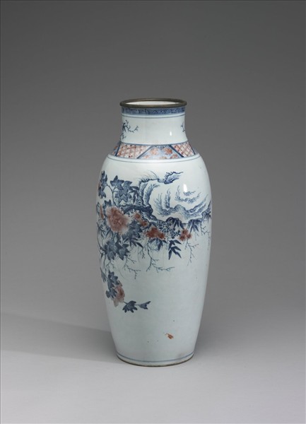 青花釉裡紅花鳥紋瓶