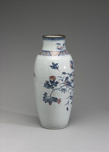 青花釉裡紅花鳥紋瓶