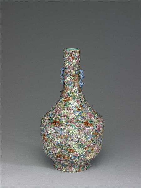 粉彩萬花錦螭耳瓶