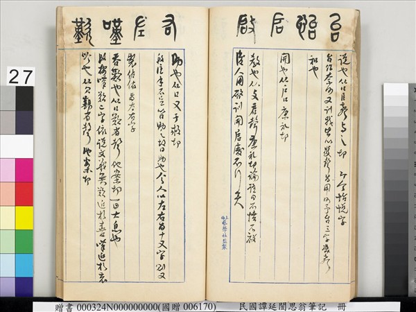 民國譚延闓思翁筆記　冊