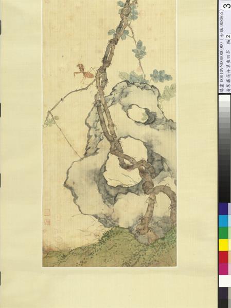 清居廉花卉草蟲四屏　軸　凌霄螳螂