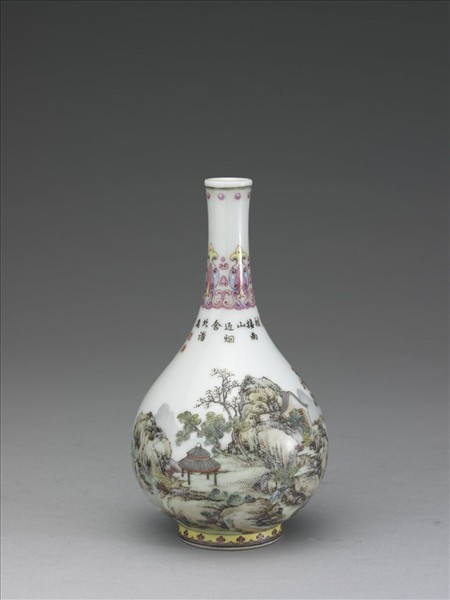 琺瑯彩山水樓閣膽瓶