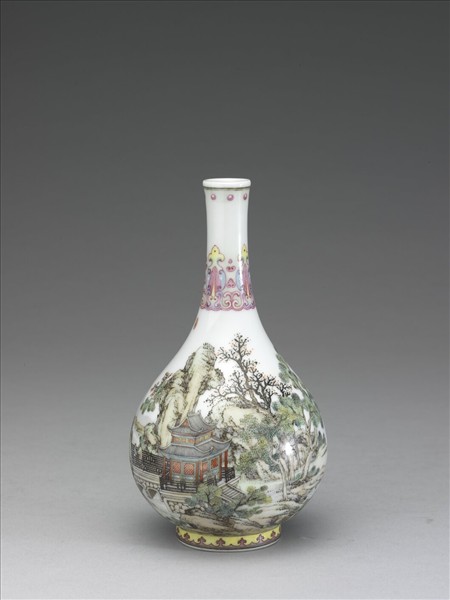 琺瑯彩山水樓閣膽瓶