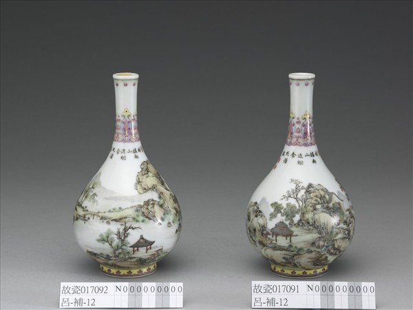 琺瑯彩山水樓閣膽瓶