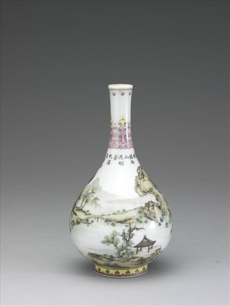 琺瑯彩山水樓閣膽瓶