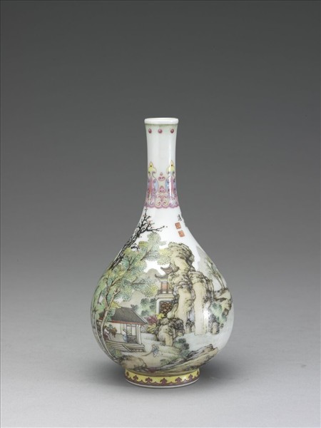 琺瑯彩山水樓閣膽瓶