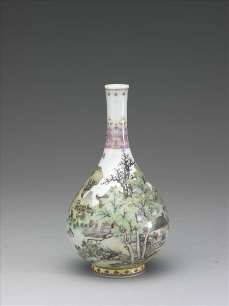 琺瑯彩山水樓閣膽瓶