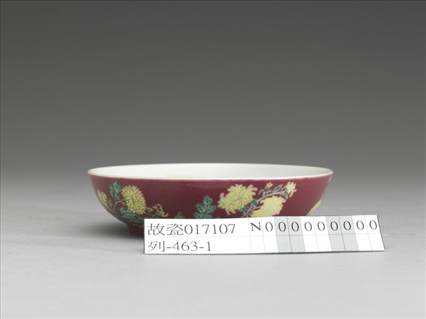 琺瑯彩紅地菊花紋碟