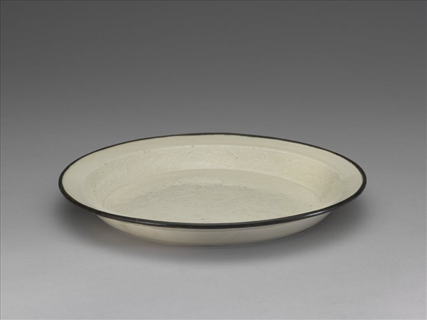 定窯 印花牡丹雉雞圖盤