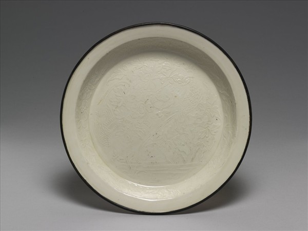 定窯 印花牡丹雉雞圖盤