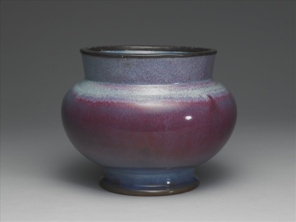 鈞窯 天藍玫瑰紫渣斗式瓷盆