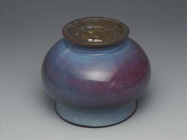 鈞窯 天藍玫瑰紫渣斗式瓷盆