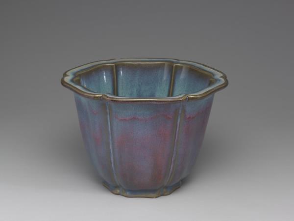 鈞窯 天藍玫瑰紫葵花式花盆