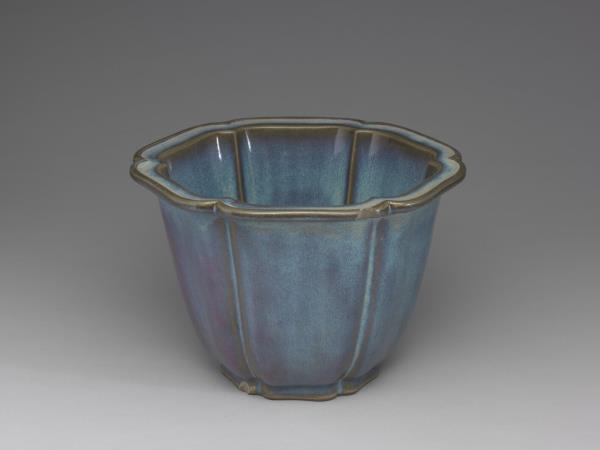 鈞窯 天藍玫瑰紫葵花式花盆