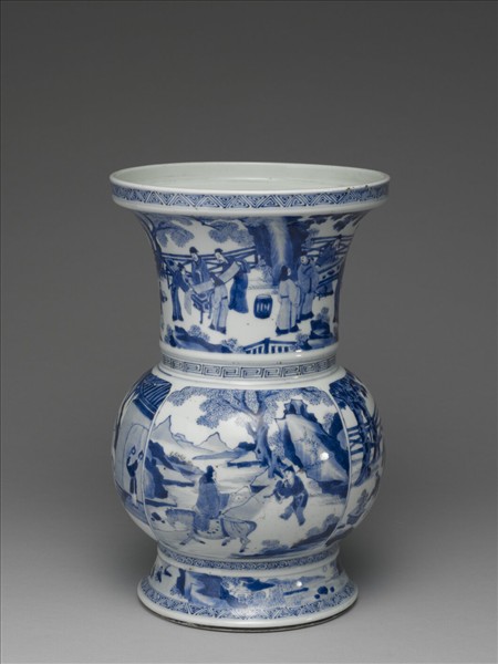 青花十八學士圖瓶