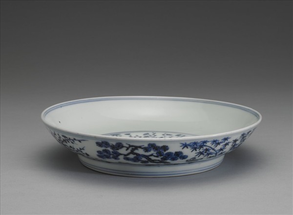 青花歲寒三友圖盤