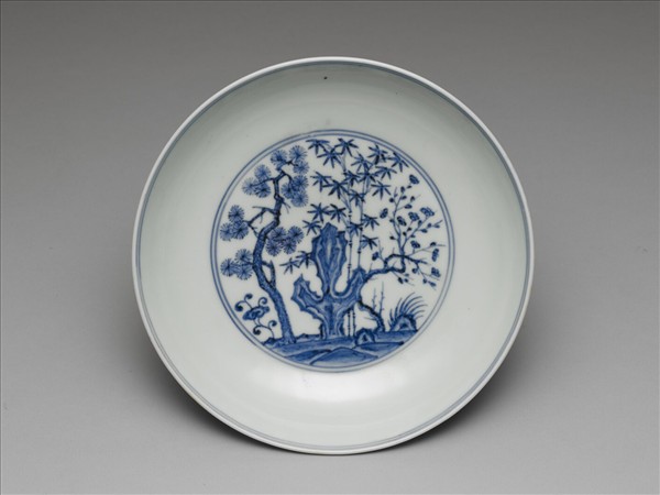 青花歲寒三友圖盤