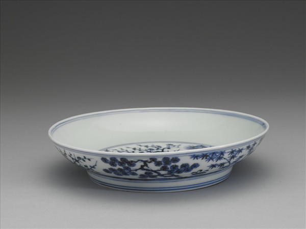 青花歲寒三友圖盤