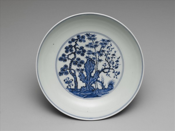 青花歲寒三友圖盤