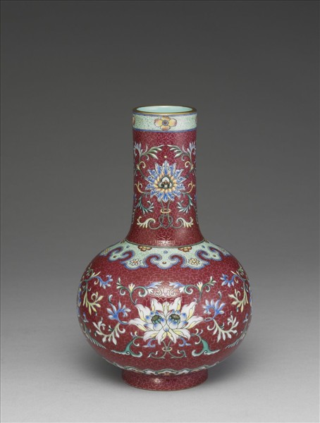 洋紅地番蓮長頸瓶
