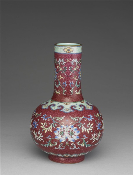 洋紅地番蓮長頸瓶
