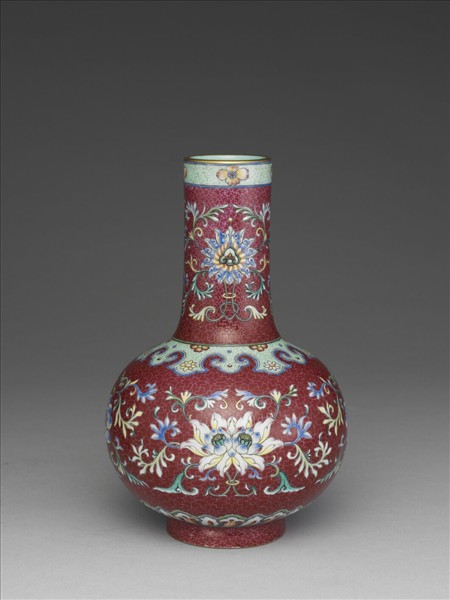 洋紅地番蓮長頸瓶