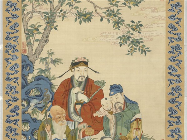 清緙絲御製三星圖頌並恭繪圖　軸