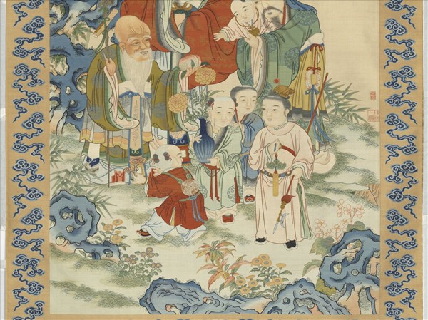 清緙絲御製三星圖頌並恭繪圖　軸