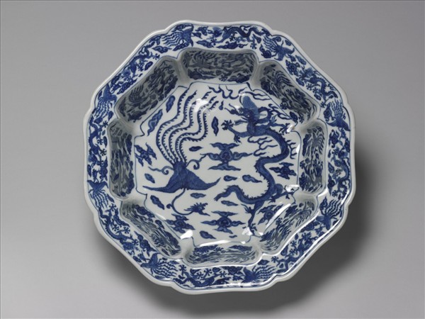 青花龍鳳紋八方洗