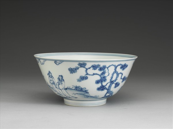 青花三友學士圖碗