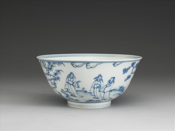 青花三友學士圖碗
