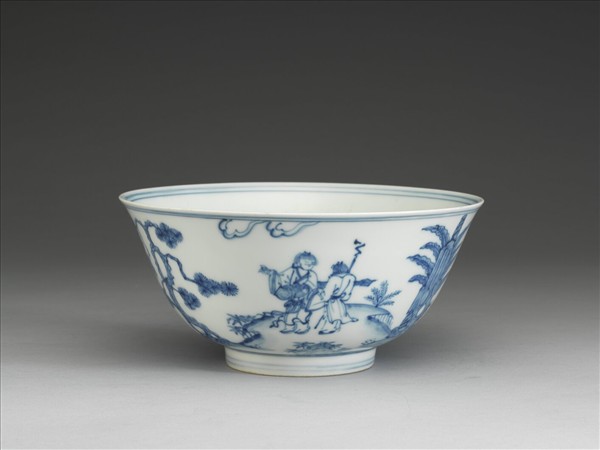 青花三友學士圖碗