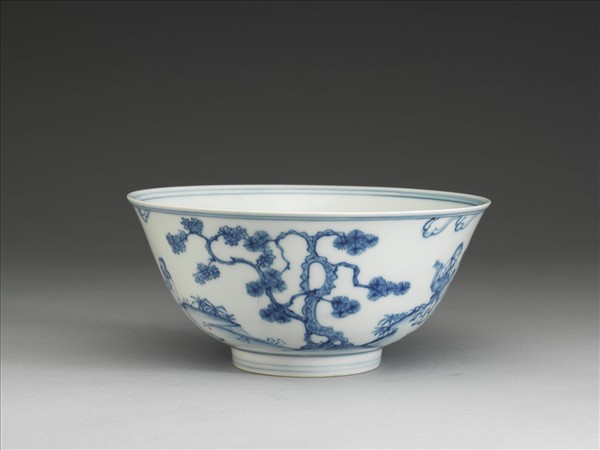 青花三友學士圖碗