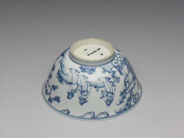 青花三友學士圖碗