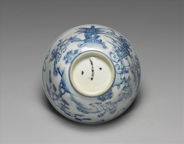 青花三友學士圖碗