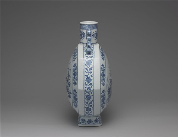 青花花鳥紋八方扁壺